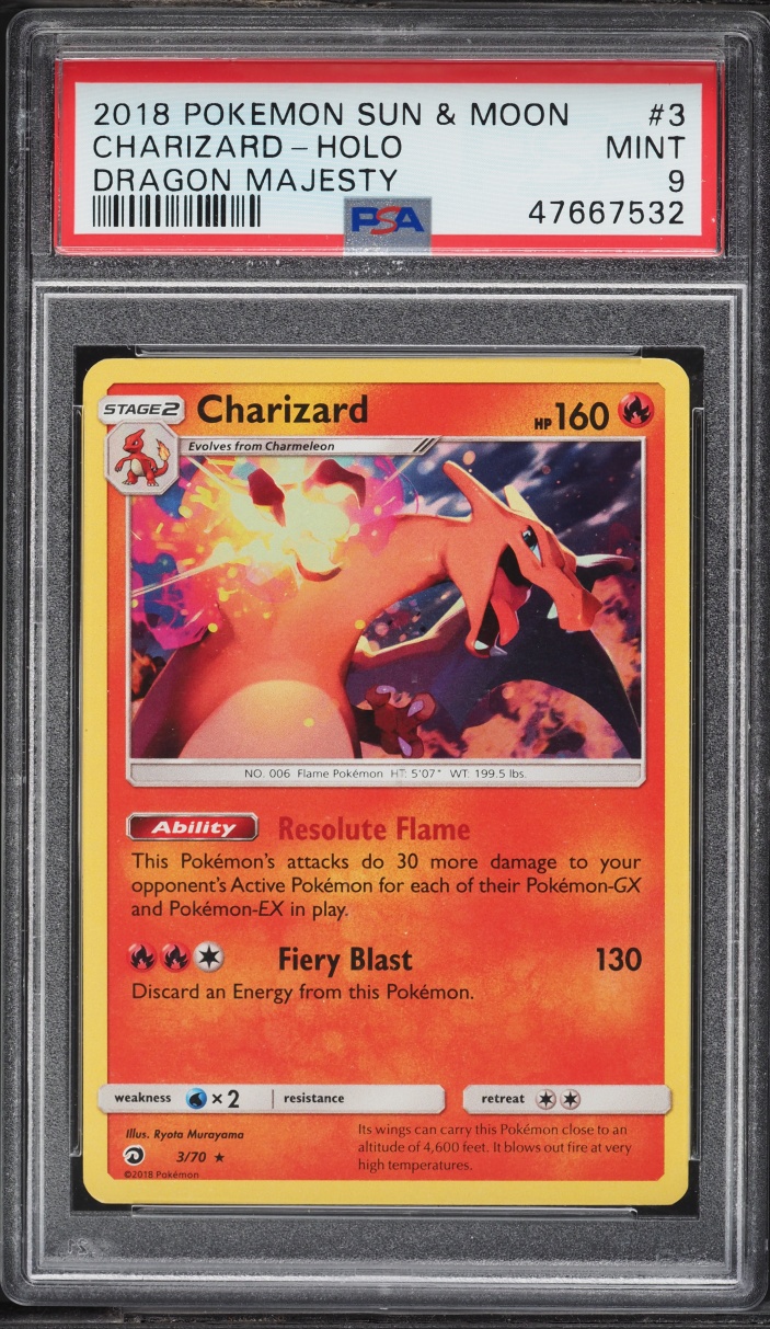 2018 Pokemon Sun & Moon Dragon Majesty Holo Charizard #3 PSA 9 MINT