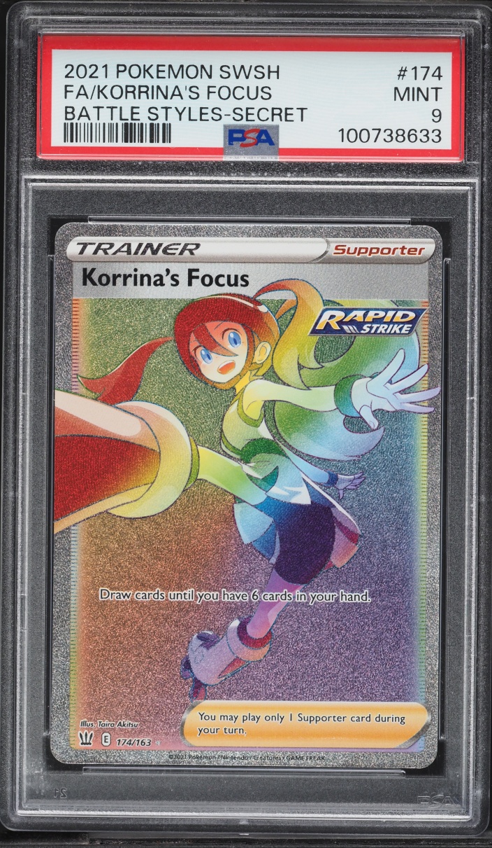 2021 Pokemon Sword & Shield Battle Styles Rainbow Rare Korrina's Focus #174 PSA 9 MINT