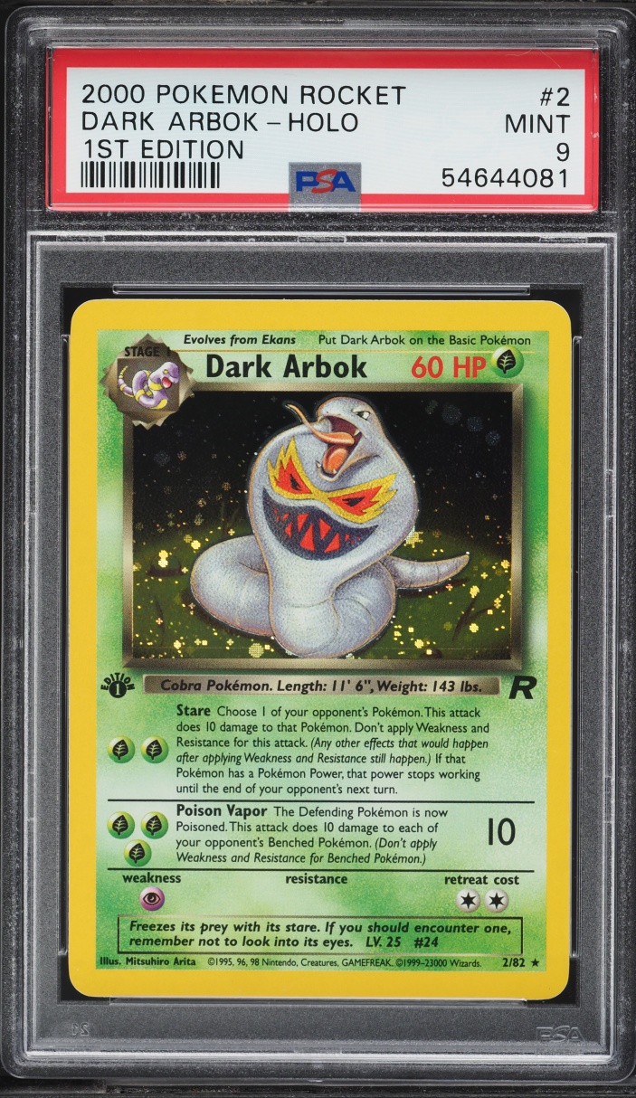 2000 Pokemon Team Rocket 1st Edition Holo Dark Arbok #2 PSA 9 MINT