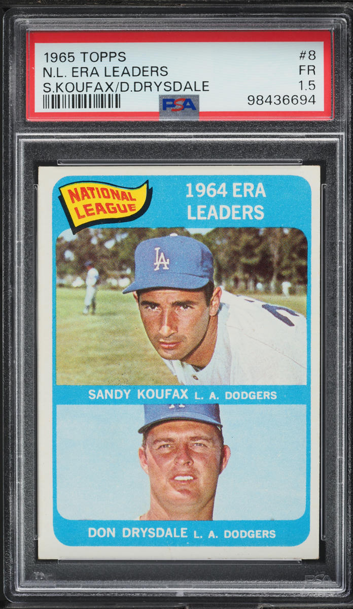 1965 Topps Sandy Koufax & Don Drysdale NL ERA LDRS #8 PSA 1.5 FR