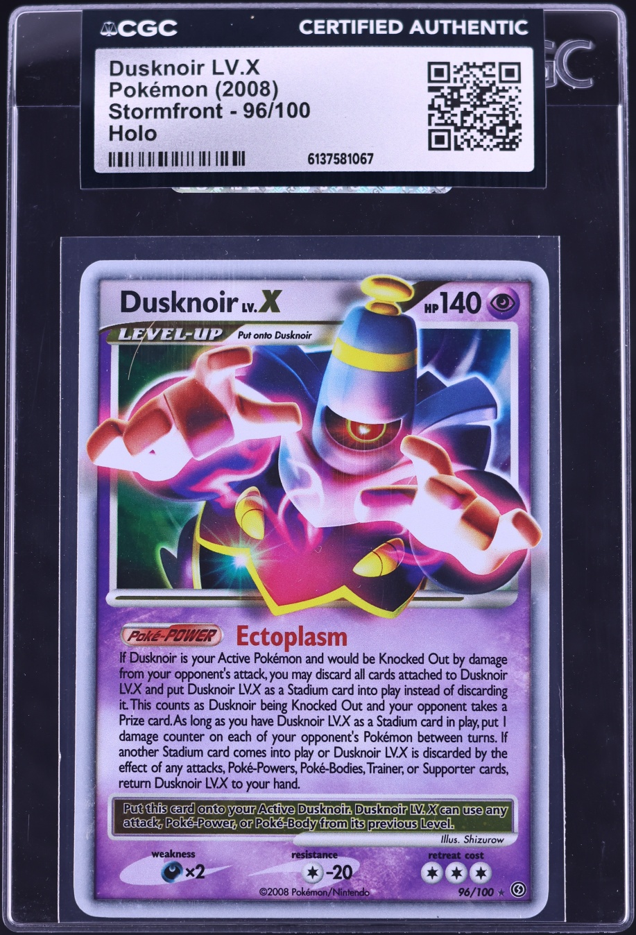 2008 Pokemon Diamond & Pearl Stormfront Holo Dusknoir LV.X #96 CGC AUTH