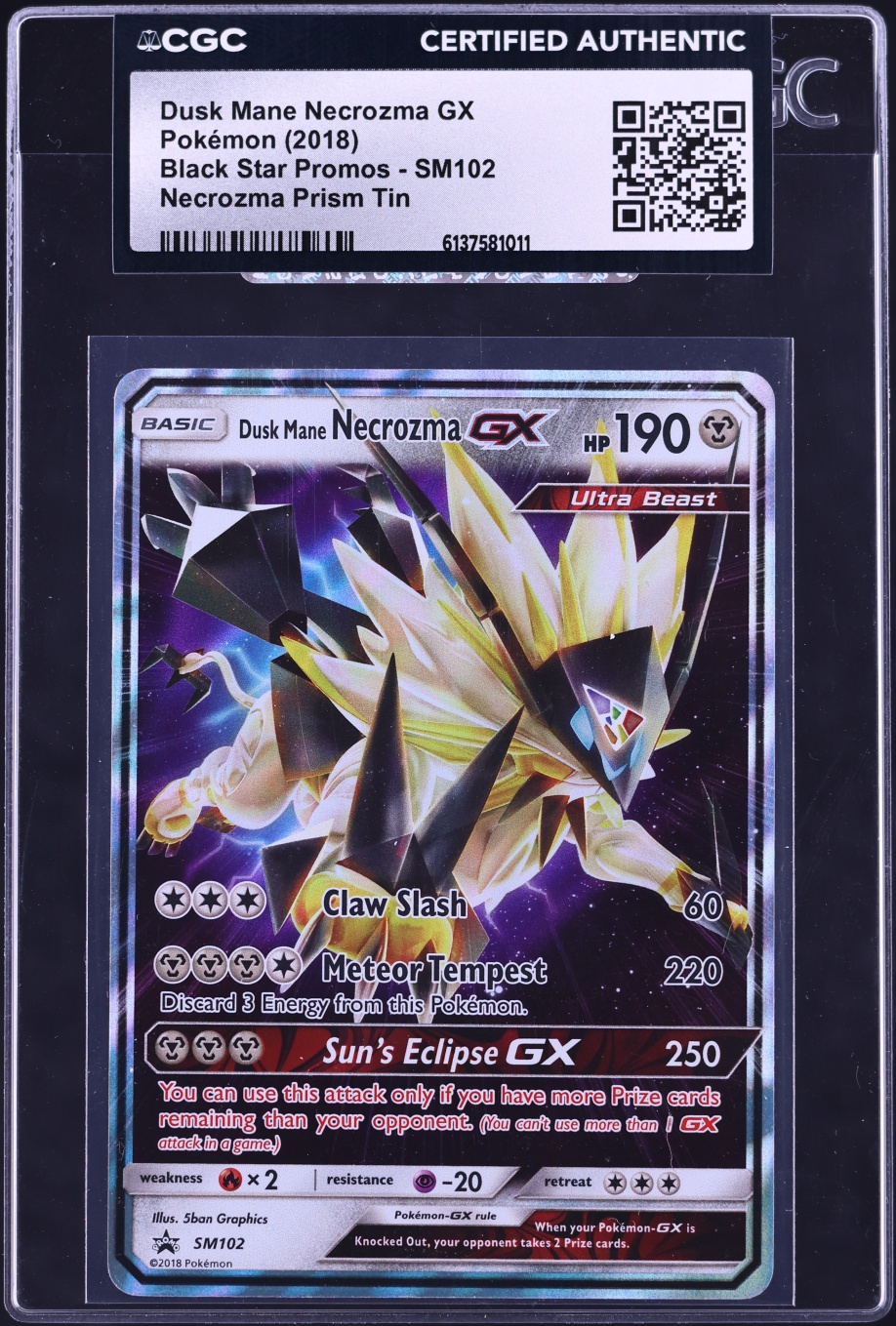 2018 Pokemon Sun & Moon Promo Necrozma Prism Tin Dusk Mane Necrozma GX #SM102 CGC AUTH