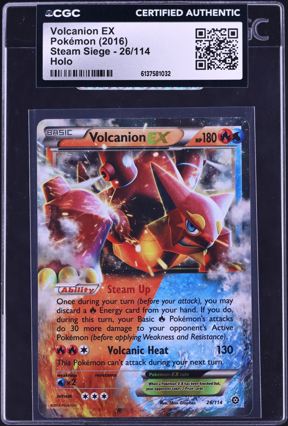 2016 Pokemon XY Steam Siege Holo Volcanion EX #26 CGC AUTH