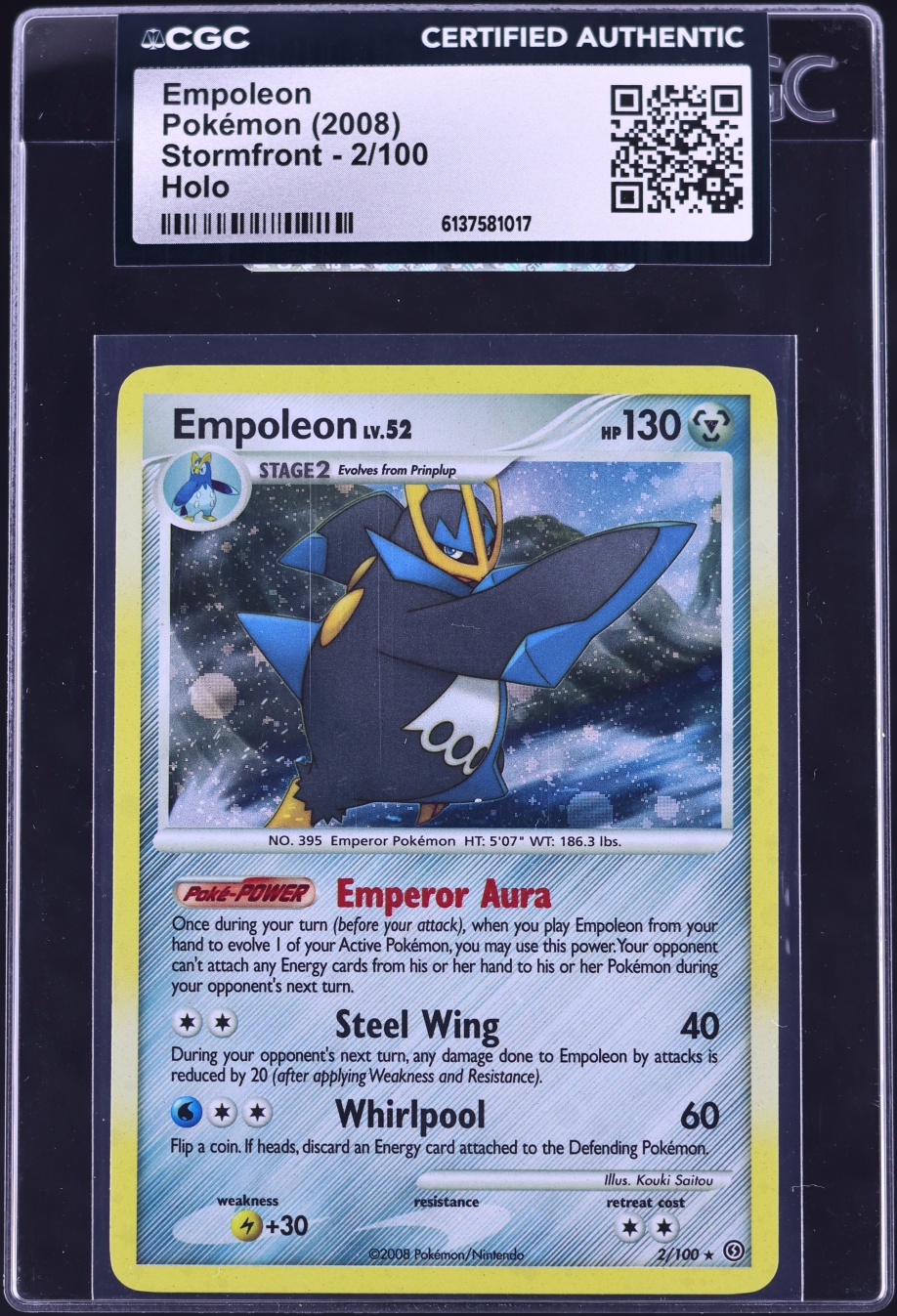 2008 Pokemon Diamond & Pearl Stormfront Holo Empoleon #2 CGC AUTH