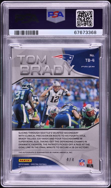 2019 Panini Spectra Tribute Tom Brady AUTO 4/4 #TB-4 PSA 8 NM-MT - Photo 2
