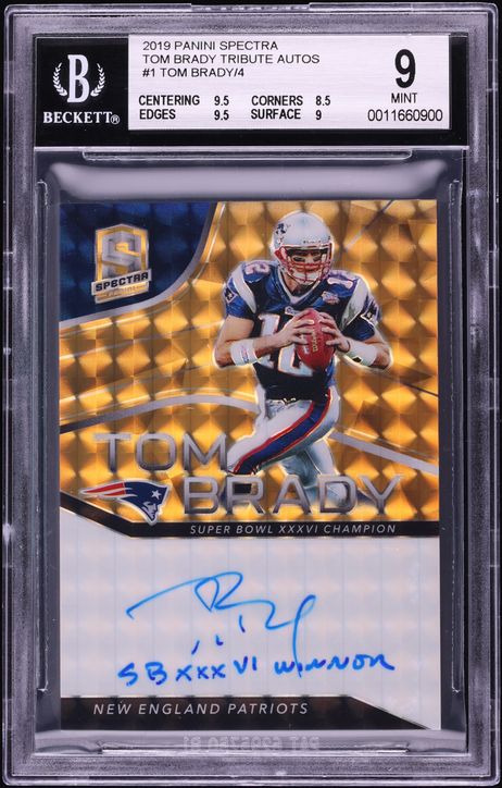 2019 Panini Spectra Tribute Tom Brady AUTO /4 #TB-1 BGS 9 MINT