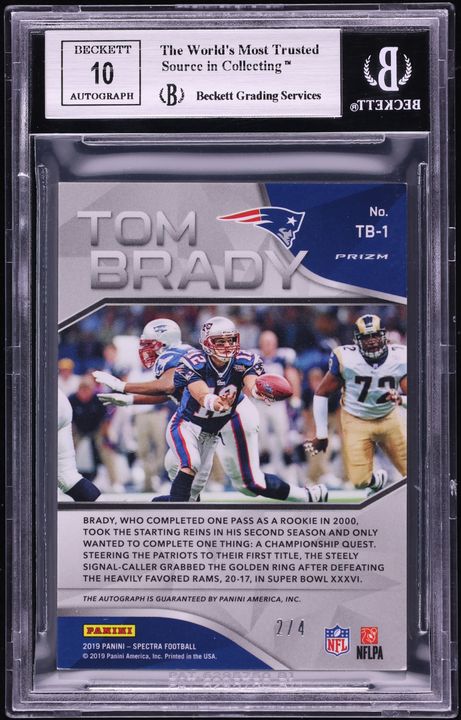 2019 Panini Spectra Tribute Tom Brady AUTO /4 #TB-1 BGS 9 MINT - Photo 2