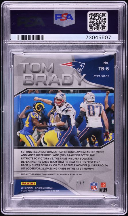 2019 Panini Spectra Tribute Tom Brady AUTO /4 #TB-6 PSA 8 NM-MT - Photo 2
