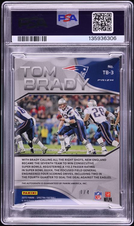 2019 Panini Spectra Tribute Tom Brady AUTO 1/4 #TB-3 PSA 7 NRMT - Photo 2