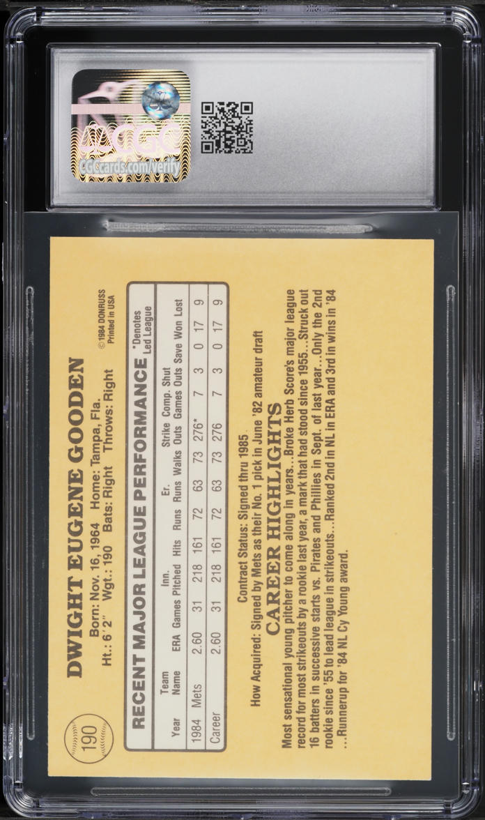1985 Donruss Dwight Gooden ROOKIE #190 CGC 7.5 NRMT+