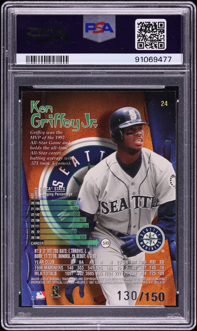 1997 Circa Rave Ken Griffey Jr. /150 #24 PSA 10 GEM MINT - Photo 2