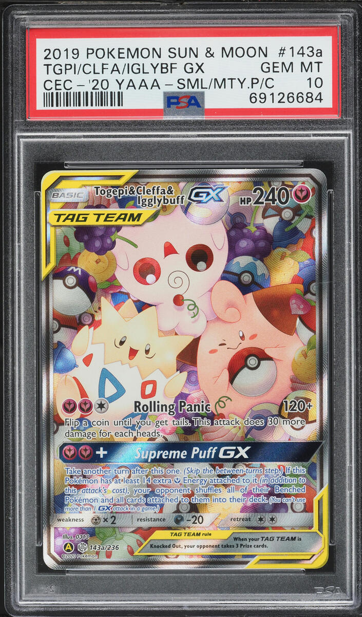 2019 Pokemon Sun & Moon Cosmic Eclipse Full Art Togepi Igglybuff Cleffa GX #143a PSA 10 GEM