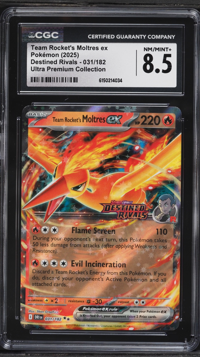 2025 Pokemon SV Destined Rivals Ultra Premium Holo Team Rocket's Moltres ex #31 CGC 8.5 NM-MT+