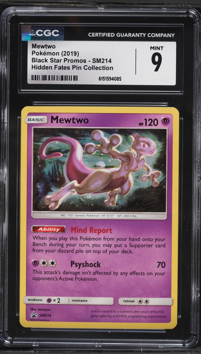 2019 Pokemon Sun & Moon Promo Hidden Fates Pin Collection Holo Mewtwo #SM214 CGC 9 MINT