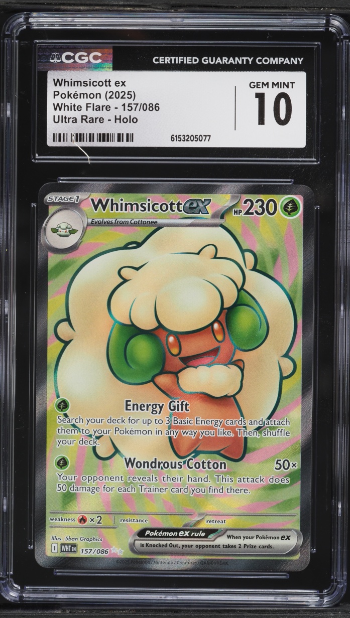 2025 Pokemon Scarlet & Violet White Flare Full Art Whimsicott EX #157 CGC 10 GEM MINT