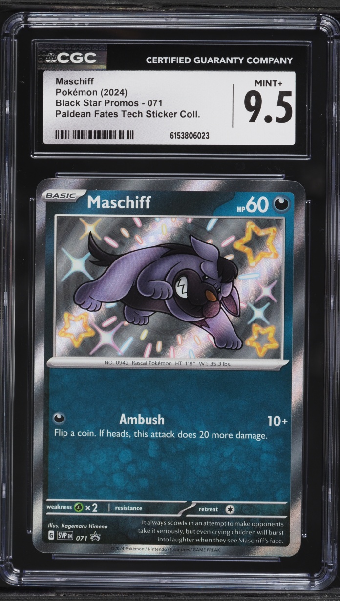 2024 Pokemon Scarlet & Violet Promo Paldean Fates Tech Sticker Maschiff #71 CGC 9.5 MINT+