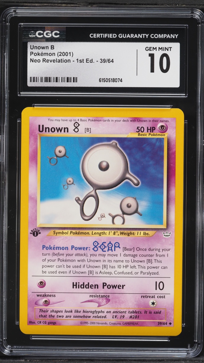 2001 Pokemon Neo Revelation 1st Edition Unown B #39 CGC 10 GEM MINT