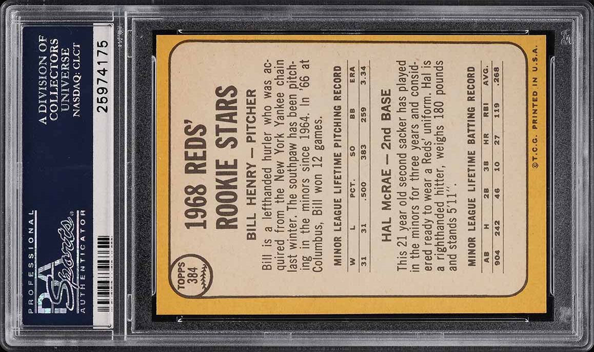 1968 Topps Hal McRae ROOKIE #384 PSA 9 MINT