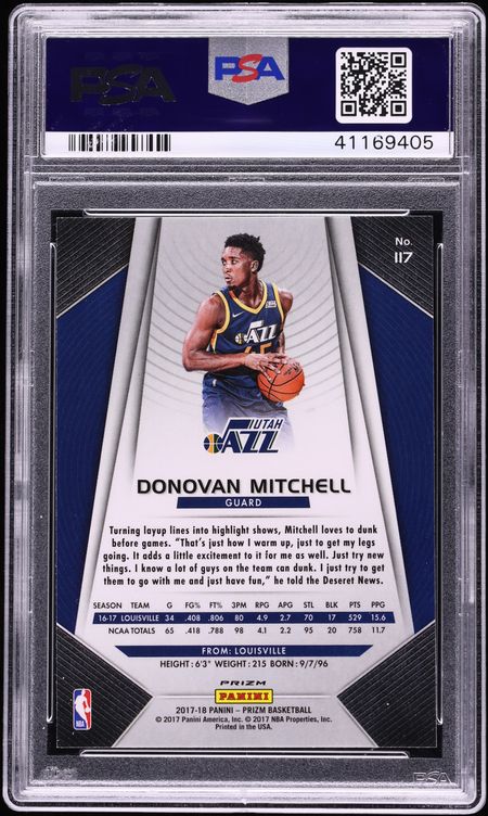 2017 Panini Prizm Ruby Wave Donovan Mitchell ROOKIE #117 PSA 10 GEM MINT