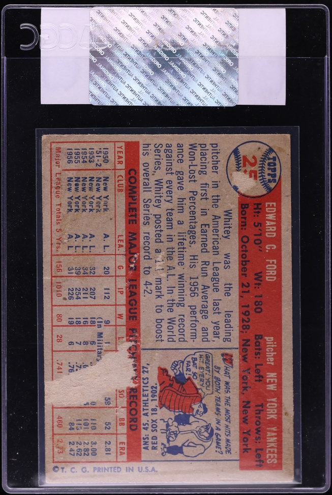1957 Topps Whitey Ford #25 CGC AUTH