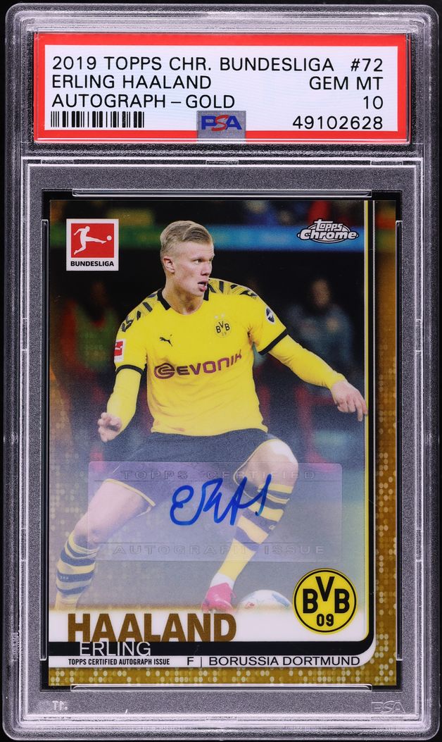 2019 Topps Chrome Bundesliga Gold Refractor Erling Haaland ROOKIE AUTO /50 #72 PSA 10 GEM MINT