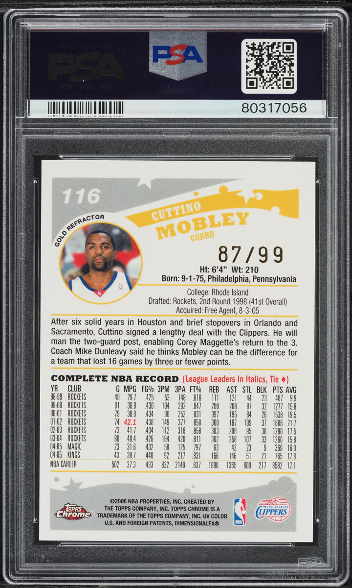 2005 Topps Chrome Gold Refractor Cuttino Mobley /99 #116 PSA 9 MINT