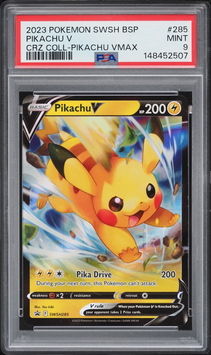2023 Pokemon Sword & Shield Black Star Promo Crown Zenith Full Art Pikachu V #285 PSA 9 MINT