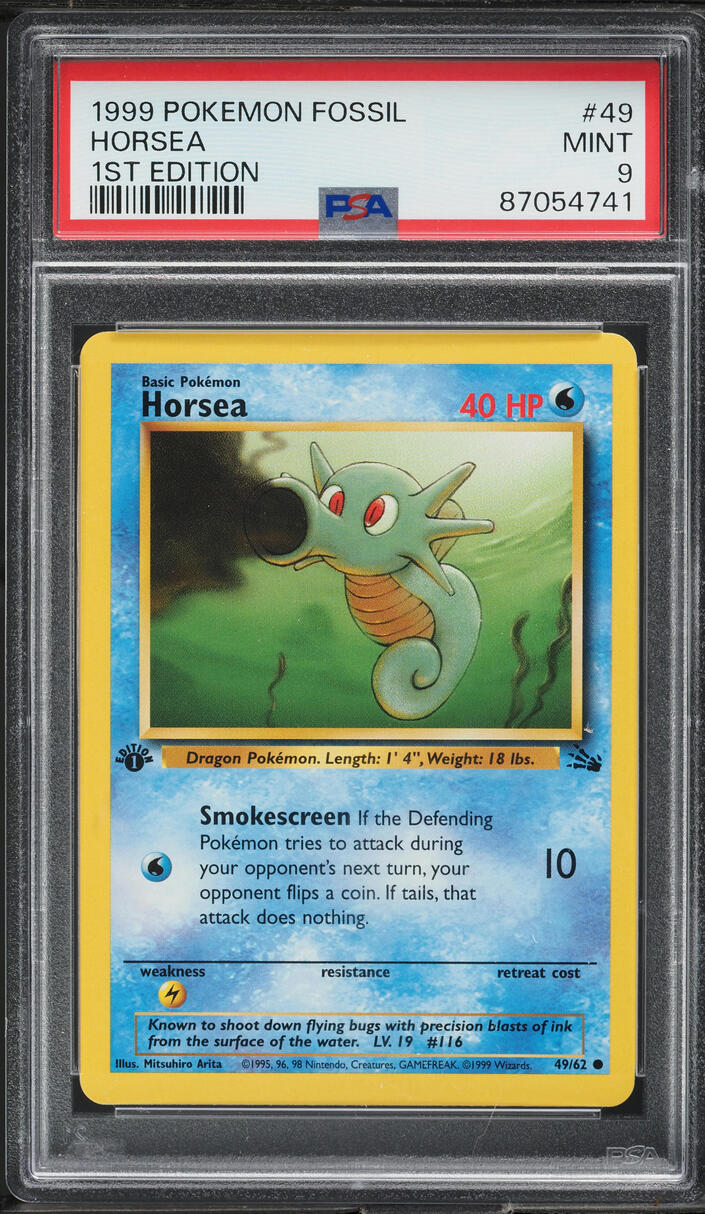 1999 Pokemon Fossil 1st Edition Horsea #49 PSA 9 MINT