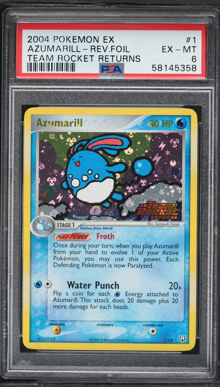 2004 Pokemon EX Team Rocket Returns Reverse Holo Azumarill #1 PSA 6 EXMT