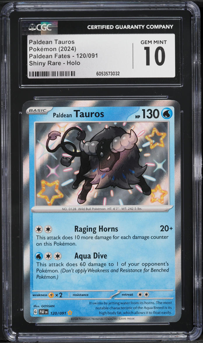 2024 Pokemon Scarlet & Violet Paldean Fates Shiny Paldean Tauros #120 CGC 10 GEM MINT