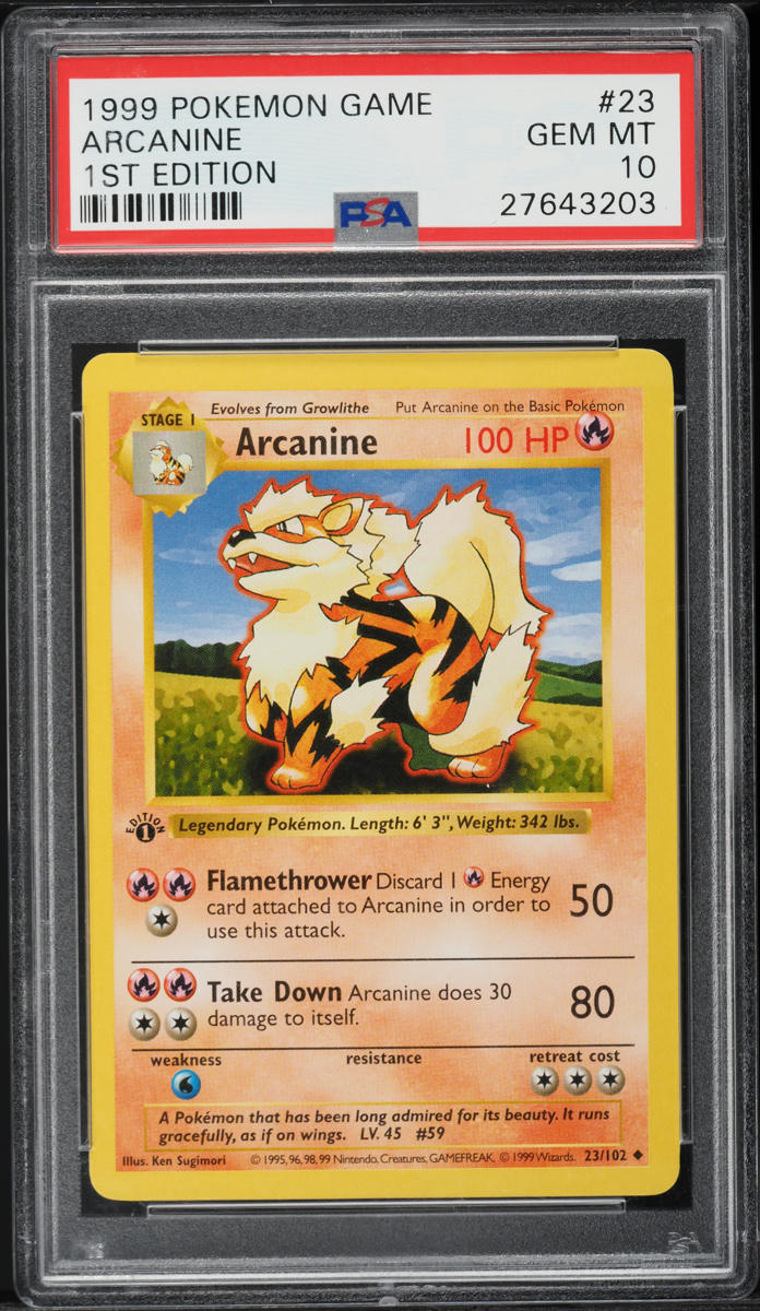 1999 Pokemon Base Set Shadowless 1st Edition Arcanine #23 PSA 10 GEM MINT