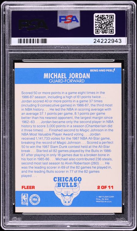1987 Fleer Sticker Michael Jordan #2 PSA 10 GEM MINT
