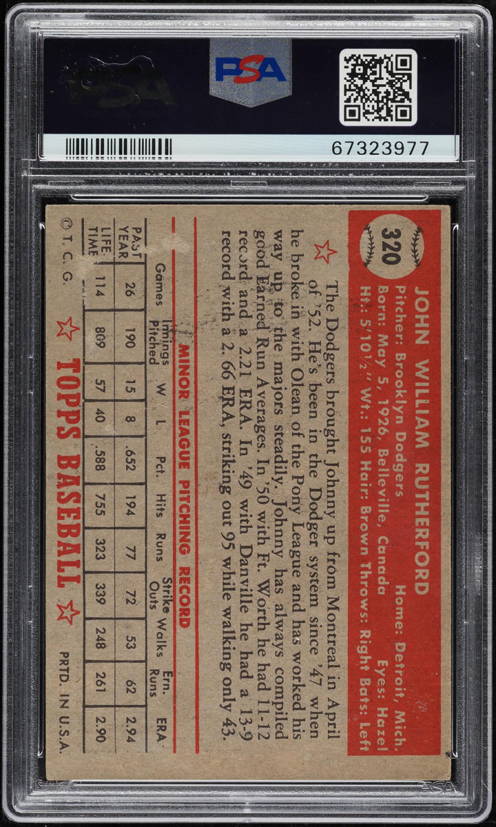 1952 Topps John Rutherford #320 PSA 2 GD