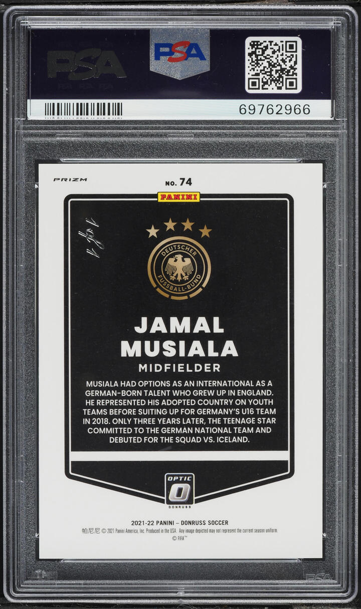 2021 Donruss Optic FIFA Road To World Cup Qatar Gold Vinyl Jamal Musiala 1/1 #74 PSA 9 MINT