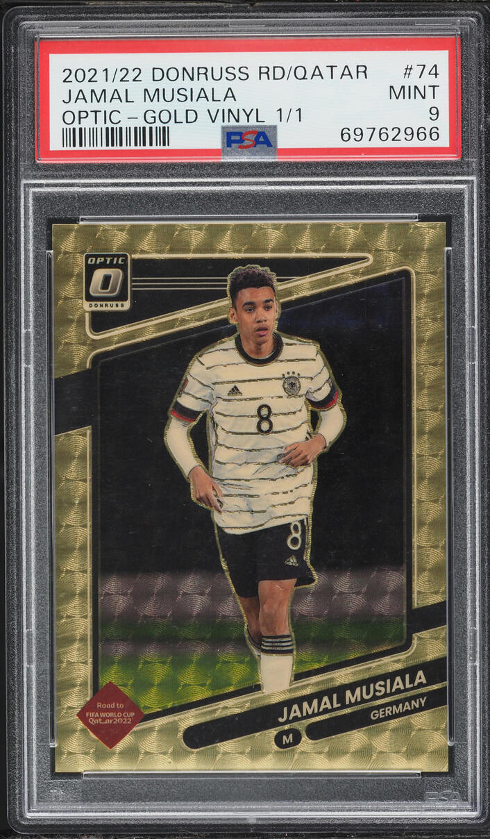 2021 Donruss Optic FIFA Road To World Cup Qatar Gold Vinyl Jamal Musiala 1/1 #74 PSA 9 MINT