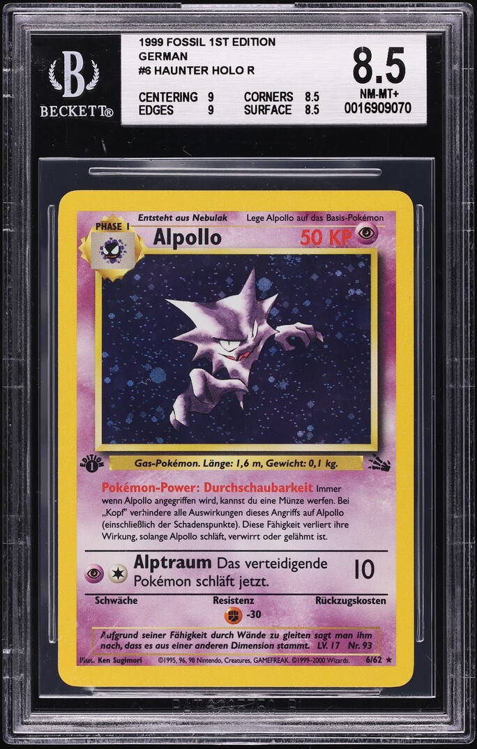 1999 Pokemon German Fossil 1st Edition Holo Haunter #6 BGS 8.5 NM-MT+