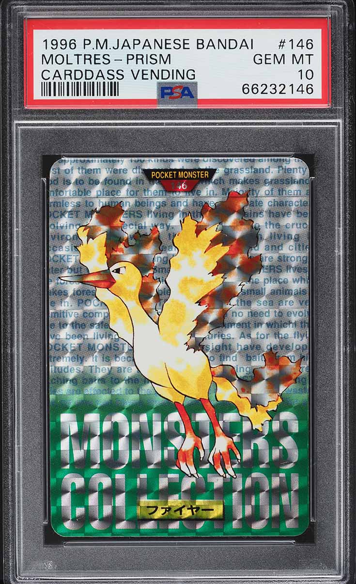 1996 Pokemon Japanese Bandai Carddass Vending Prism Moltres #146 PSA 10 GEM MINT
