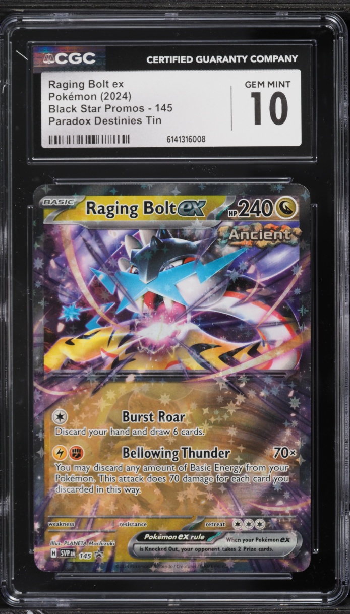 2024 Pokemon SV Black Star Promo Paradox Destinies Tin Holo Raging Bolt ex #145 CGC 10 GEM MINT