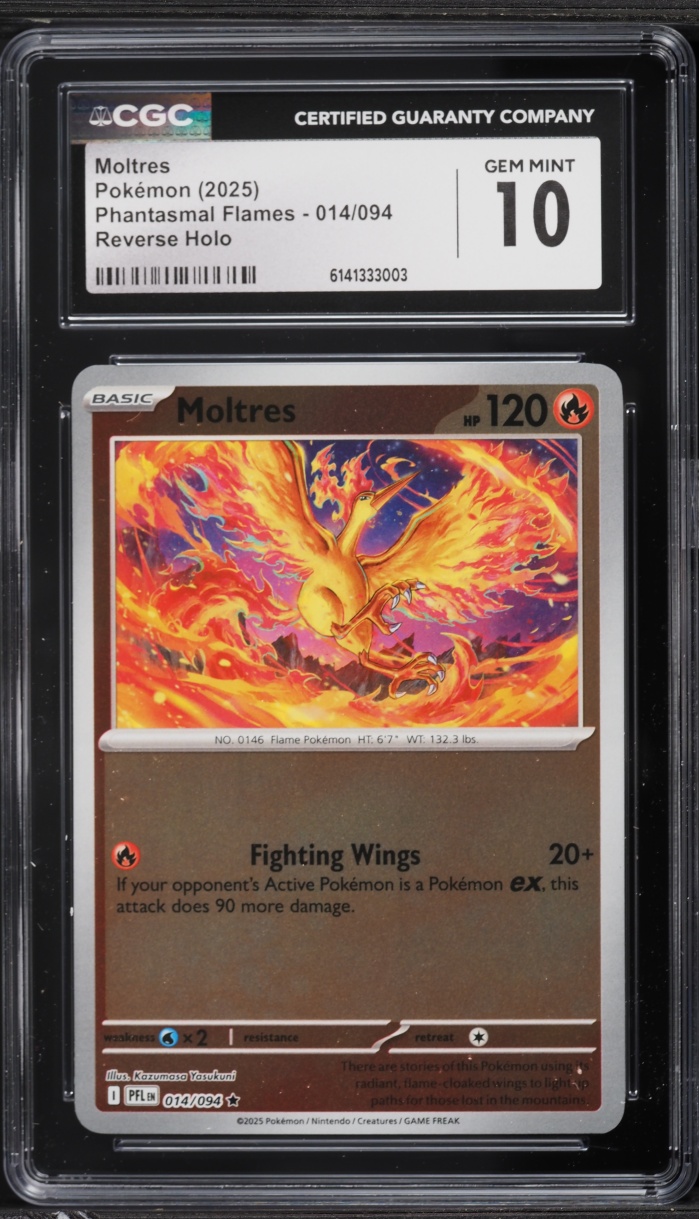 2025 Pokemon Mega Phantasmal Flames Reverse Holo Moltres #014 CGC 10 GEM MINT