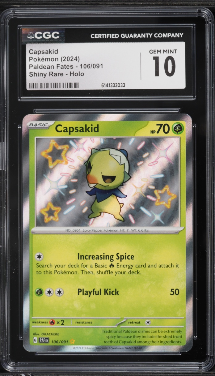 2024 Pokemon Scarlet & Violet Paldean Fates Shiny Capsakid #106 CGC 10 GEM MINT