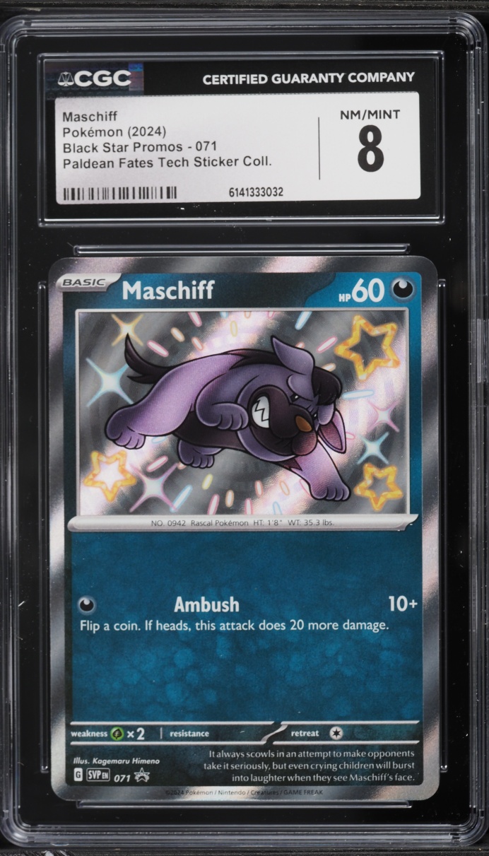 2024 Pokemon Scarlet & Violet Promo Paldean Fates Tech Sticker Shiny Maschiff #71 CGC 8 NM-MT