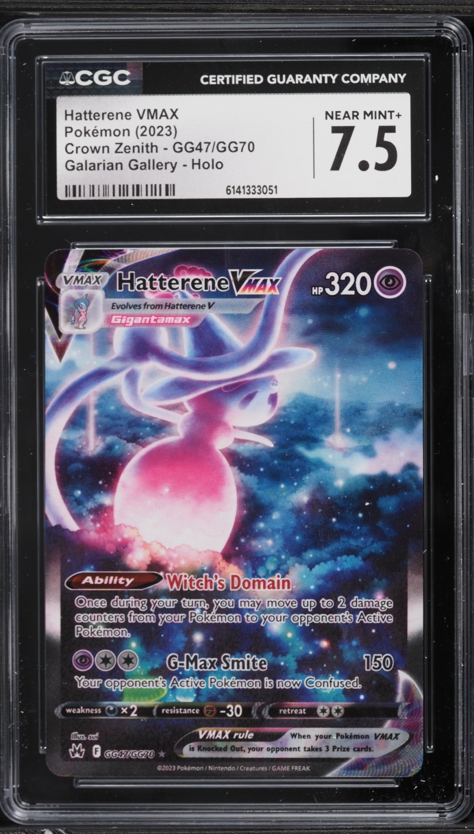 2023 Pokemon Sword & Shield Crown Zenith Alt Art Hatterene VMAX #GG47 CGC 7.5 NRMT+