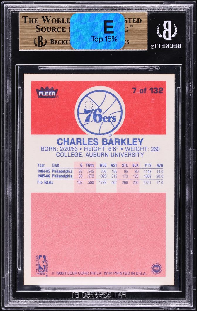 1986 Fleer Basketball Charles Barkley ROOKIE #7 BGS 9.5 GEM MINT