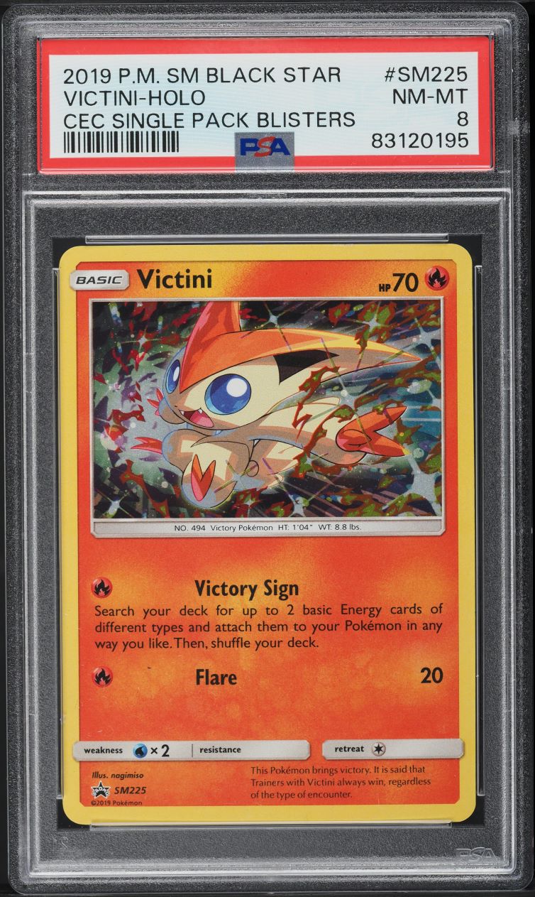 2019 Pokemon Sun & Moon Black Star Promo Holo Victini #SM225 PSA 8 NM-MT - Main Image