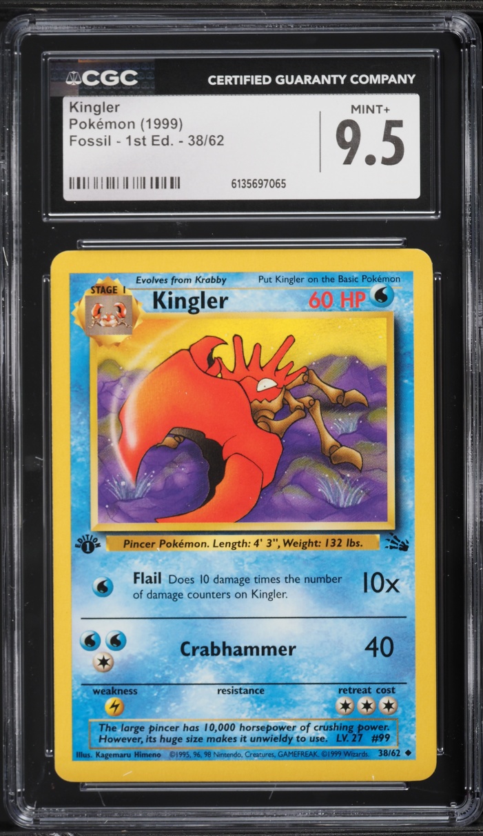 1999 Pokemon Fossil 1st Edition Kingler #38 CGC 9.5 MINT+