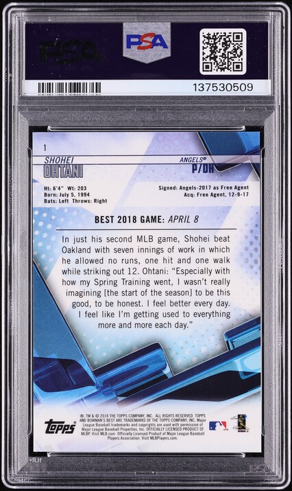 2018 Bowman's Best Orange Refractor Shohei Ohtani ROOKIE /25 #1 PSA 10 GEM MINT