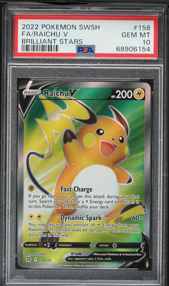 2022 Pokemon Sword & Shield Brilliant Stars Full Art Raichu V #158 PSA 10 GEM MINT