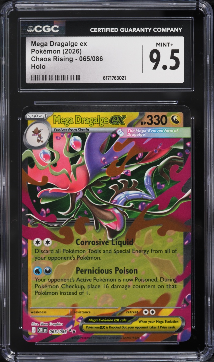 2026 Pokemon Mega Evolution Chaos Rising Holo Mega Dragalge Ex #065 CGC 9.5 MINT+