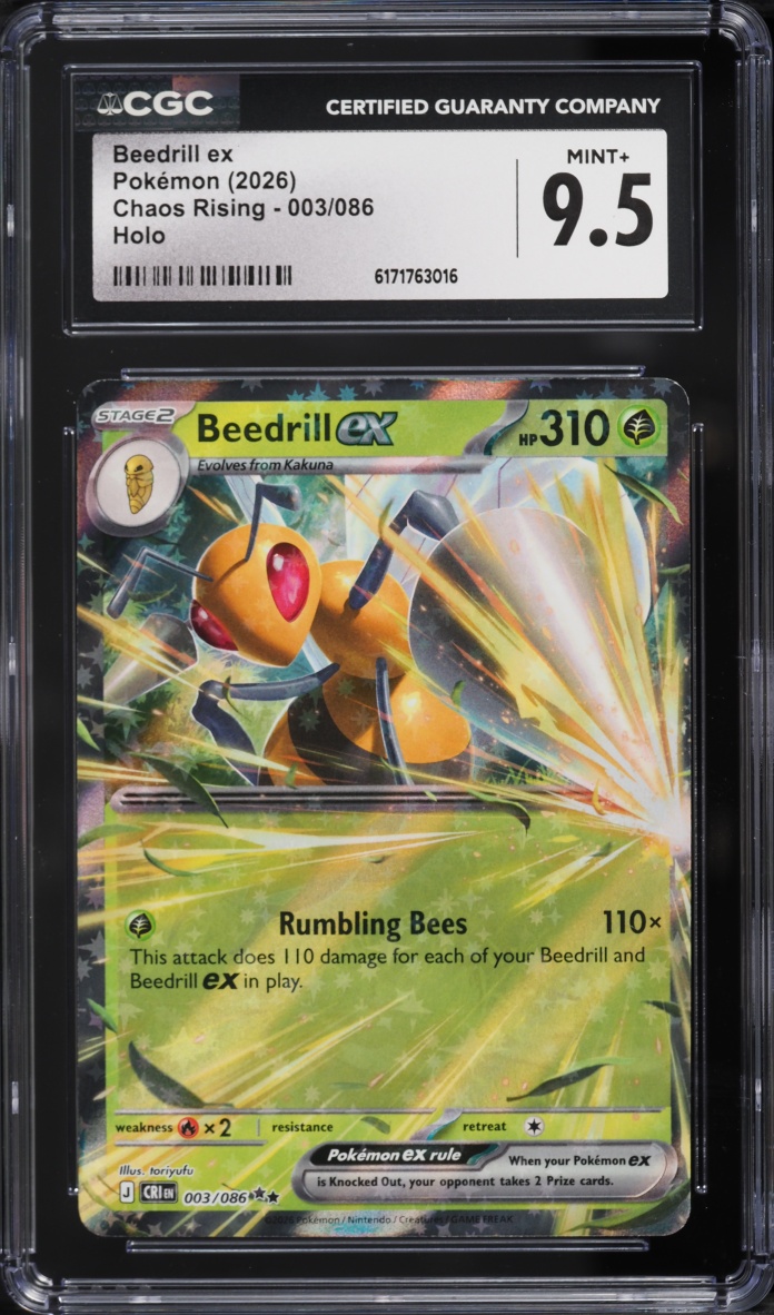 2026 Pokemon Mega Evolution Chaos Rising Holo Beedrill Ex #003 CGC 9.5 MINT+