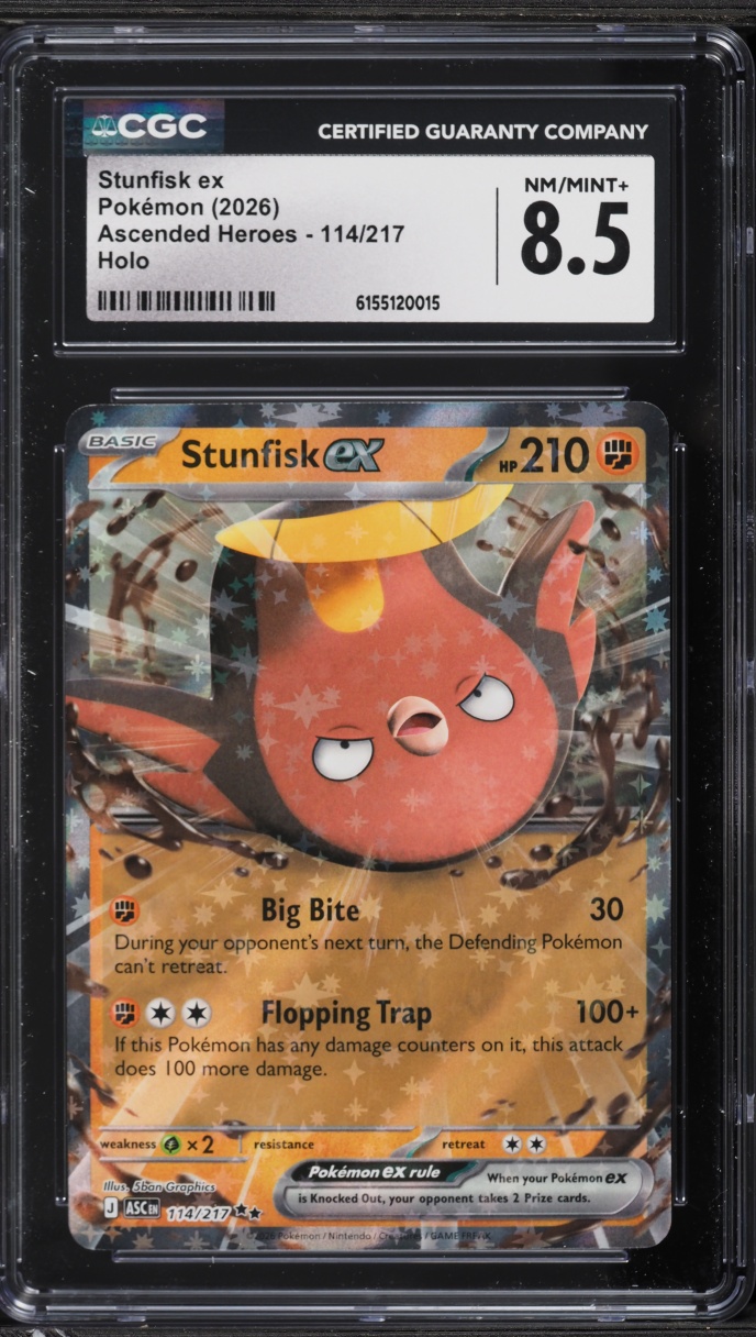 2026 Pokemon Mega Evolution Ascended Heroes Holo Stunfisk ex #114 CGC 8.5 NM-MT+